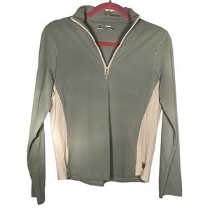 Annika Cutter & Buck Olive Green and Cream 1/4 zip Long Sleeve Top